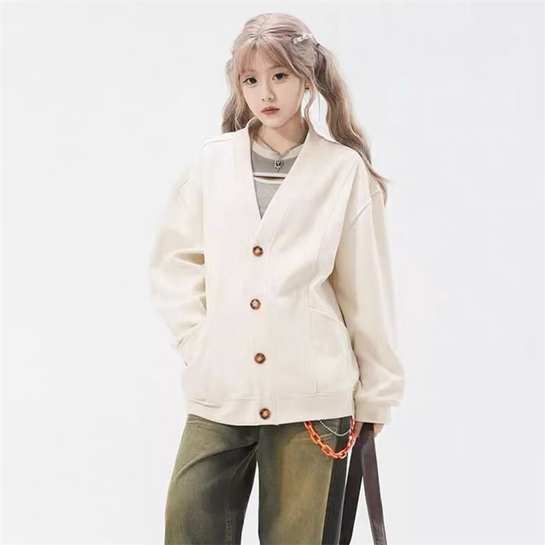 抖音得物高品质秋冬美式高街重磅单排扣结构卫衣V领开衫外套W110,男装卫衣,电商A486