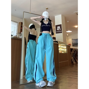 阔腿休闲裤男女韩版潮流拼色帅百搭2025夏季ins宽松长裤K5562-P38图片