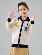 优质儿童100%羊毛针织衫男女童海军领星星拉链毛衣羊绒翻领上衣，童装儿童羊毛衫，初丹羊绒童装