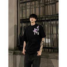 网图有货藤蔓花卉印花短袖T恤男女夏季潮牌复古半袖A344-P25，男装T恤，星座1505