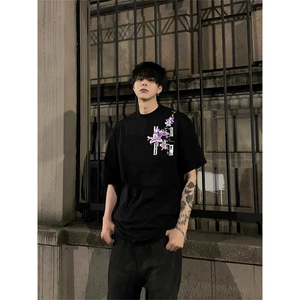 网图有货 藤蔓花卉印花短袖T恤男女夏季潮牌复古半袖 A344-P25图片