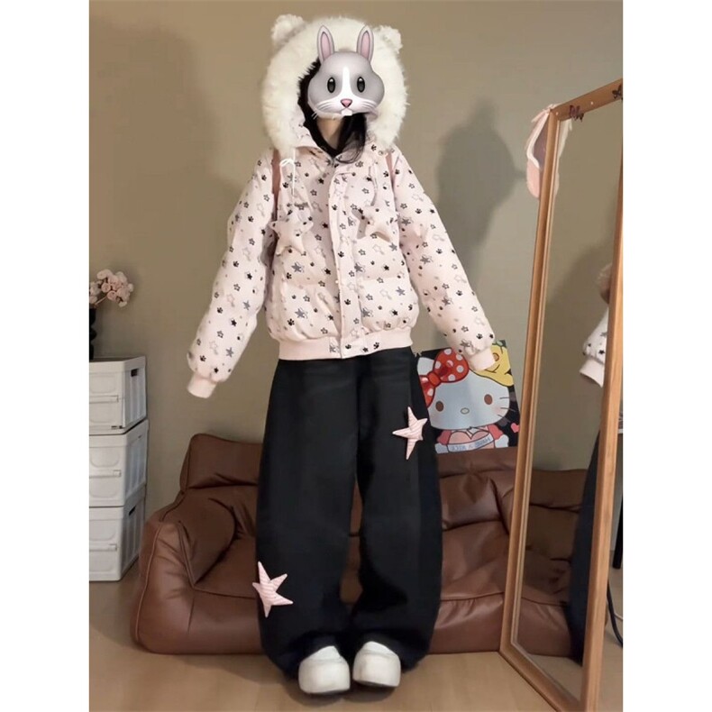 1506A/G78260/P94冬日新款暖和满印星星连帽棉服外套1图片