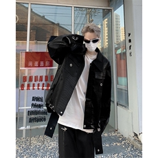 F214-P110高街潮牌宽松翻领机车夹克春季新款纯色PU皮衣外套男，男装夹克，星座512-6