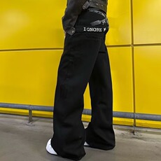 梨型身材黑色直筒牛仔裤女2025秋冬大码胖妹妹mm宽松显瘦阔腿长裤，男装牛仔裤，星座506A