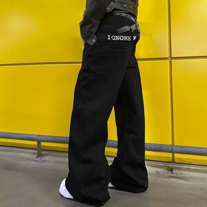 梨型身材黑色直筒牛仔裤女2025秋冬大码胖妹妹mm宽松显瘦阔腿长裤图片