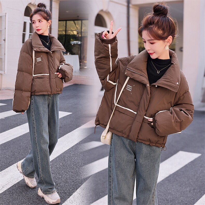 现货撞色羽绒服女短款2023冬季新款小个子加厚面包羽绒服,女装羽绒服,仟媚宠