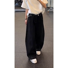牛仔阔腿裤男女新款秋季休闲弯刀裤宽松垂感裤子1008-L21388-P39，男装牛仔裤，星座1008