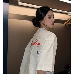 万针全刺绣工艺抖音得物高品质260克重磅纯棉双纱美式高街短袖T恤