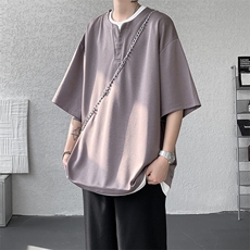 8XL-M重磅斜纹假两件短袖t恤男夏季薄款宽松大码半袖体恤DT006P45，男装T恤，电商B312