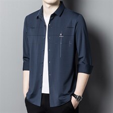 中年男士长袖衬衫春秋季2023新款宽松免烫衬衣商务休闲爸爸装上衣，男装衬衫，电商B212（原钱塘6029）