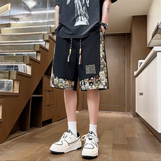 wassuphappy小熊短裤男款夏季潮流新中式刺绣五分裤宽松休闲中裤，男装牛仔裤，电商A266