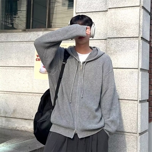 双拉链连帽针织毛衣外套男冬韩版潮慵懒风百搭情侣上衣MZ903-P57图片