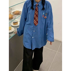 7023-P40慵懒潮流复古港风领带衬衫男女潮牌字母刺绣休闲宽松，男装衬衫，电商B323A