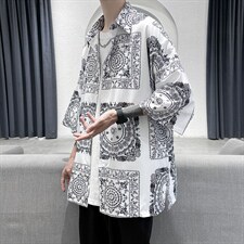 2023夏装男印花冰丝短袖衬衫青少年潮流宽松碎花衬衣A071-C16-P35，男装衬衫，电商A071