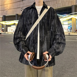 水墨扎染灯芯绒衬衫外套男秋季新中式风宽松休闲夹克图片