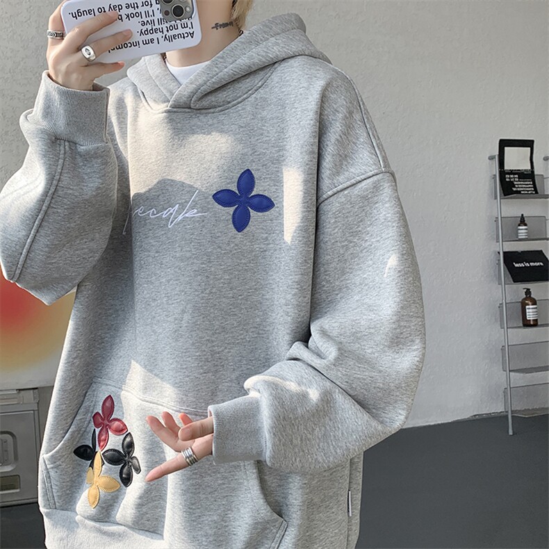 秋季美式小众情侣加厚外套宽松重工贴片刺绣连帽卫衣男潮WY22P78,女装短外套,电商D206-1