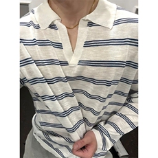 V领条纹POLO衫针织长袖ZC0136-特批45，男装Polo衫，星座313A(原308A-2)