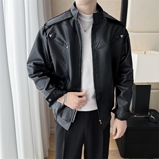痞帅Pu皮衣小众设计感双拉链垫肩皮夹克男机车服秋冬外套W632，男装夹克，星座1116A-2（原606A-1）