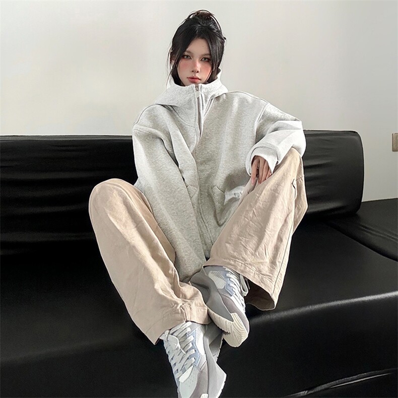 抖音得物高品质 25秋冬美式高街宽松结构防风高领连帽卫衣外套W60图片