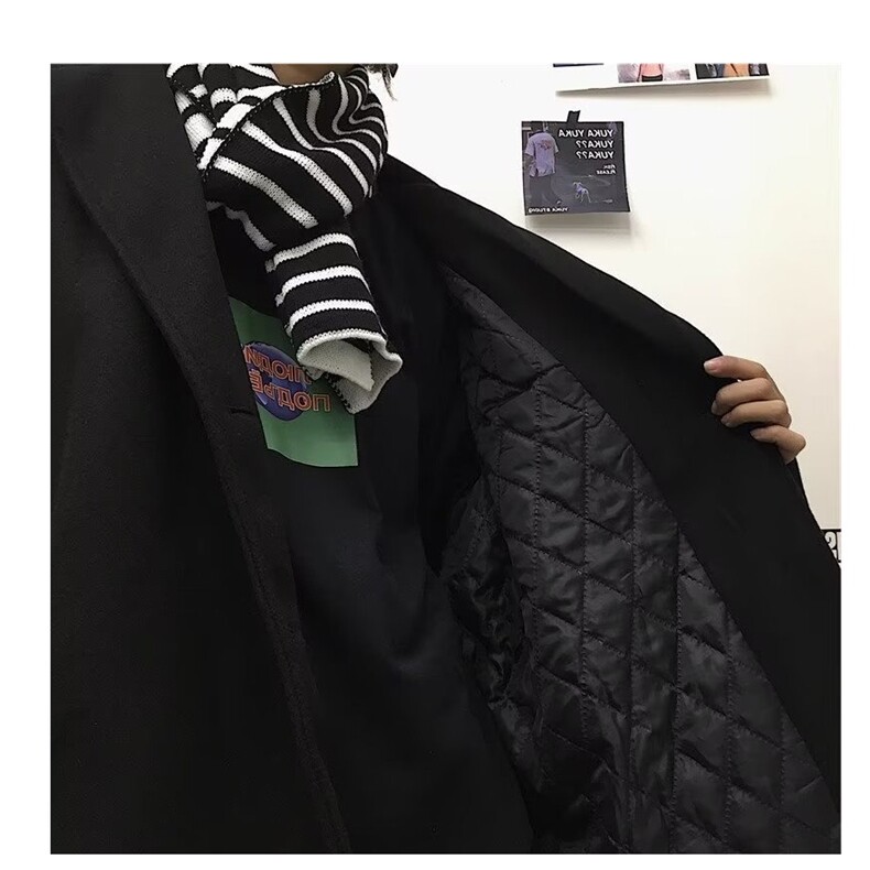 1506-1/M5011/P69韩系赫本风黑色毛呢大衣男中长款情侣装外套，男装毛呢大衣，星座1506-1