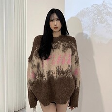 美式复古马海毛渐变色毛衣女冬季宽松慵懒加厚套头针织衫上衣秋冬，男装针织衫/毛衣，星座506A