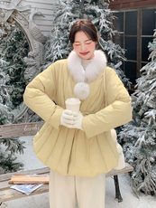 韩版圆领真毛领系带收腰羽绒服2C067-971-P298-K399，女装羽绒服，茵姿媚