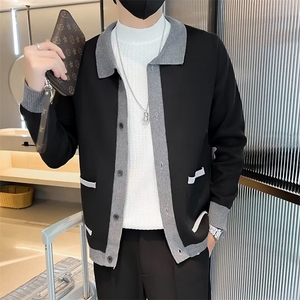 社会小伙秋冬针织开衫男翻领韩版修身夹克单排纽扣羊毛衣外套M123图片