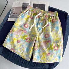 夏威夷油画风小花短裤，A061-AD01611-特P30-平铺图，男装牛仔裤，电商A061