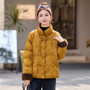 新中式G风提花短款羽绒服女2025冬季新款独特气质红色白鸭绒外套图片