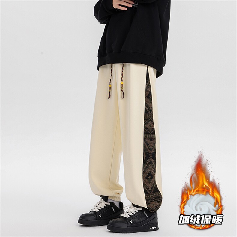 8XL-M民族拼接刺绣束脚卫裤男冬加绒加厚大码运动裤KZ024P45图片