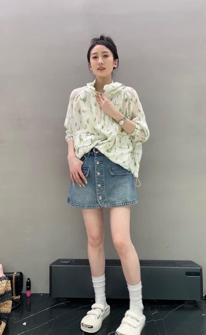树叶花纹连帽防晒外套,女装其它,L·H·X