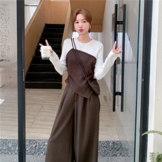 秋款长袖T恤拼接设计上衣+阔腿裤两件套2c239-H96-P195-K308，女装套装/套裙，2C239