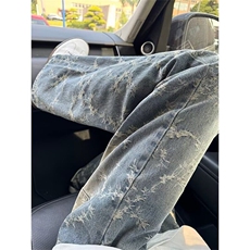 复古蓝提花牛仔裤男生ootd穿搭美式vibe风裤子潮牌痞帅炸街微喇裤，男装牛仔裤，星座1116A（原606A-3）