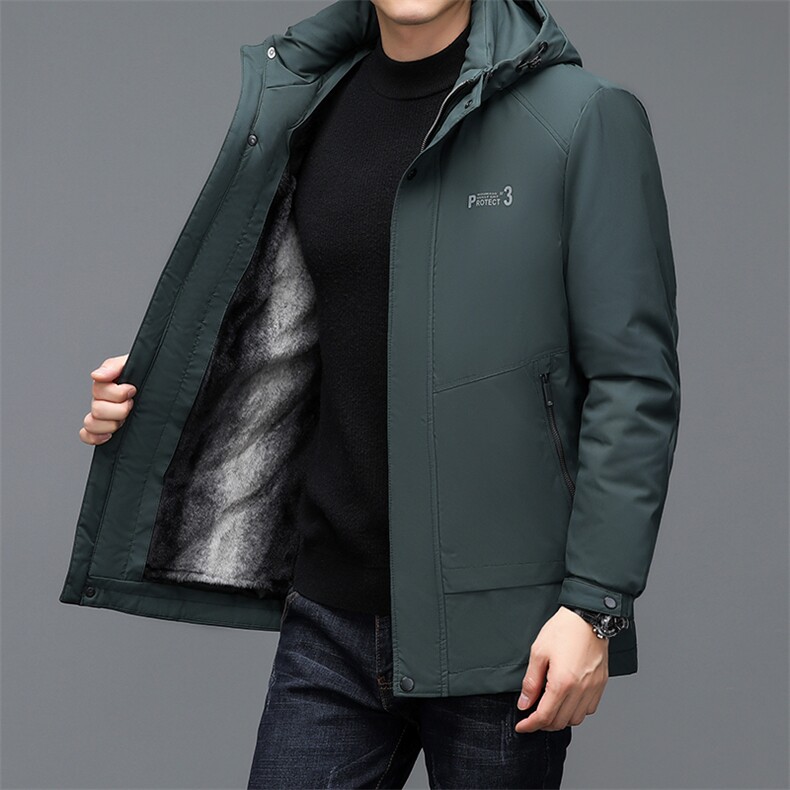 中年男士加厚保暖休闲羽绒服冬季新款男装两种内胆连帽可脱卸外套图片