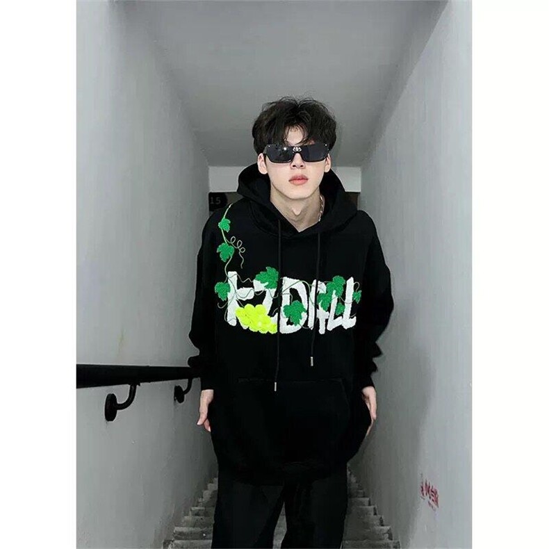 706-1-WY888-P75加绒P80现货港风葡萄刺绣网球毛巾绣连帽卫衣,男装卫衣,星座706-1