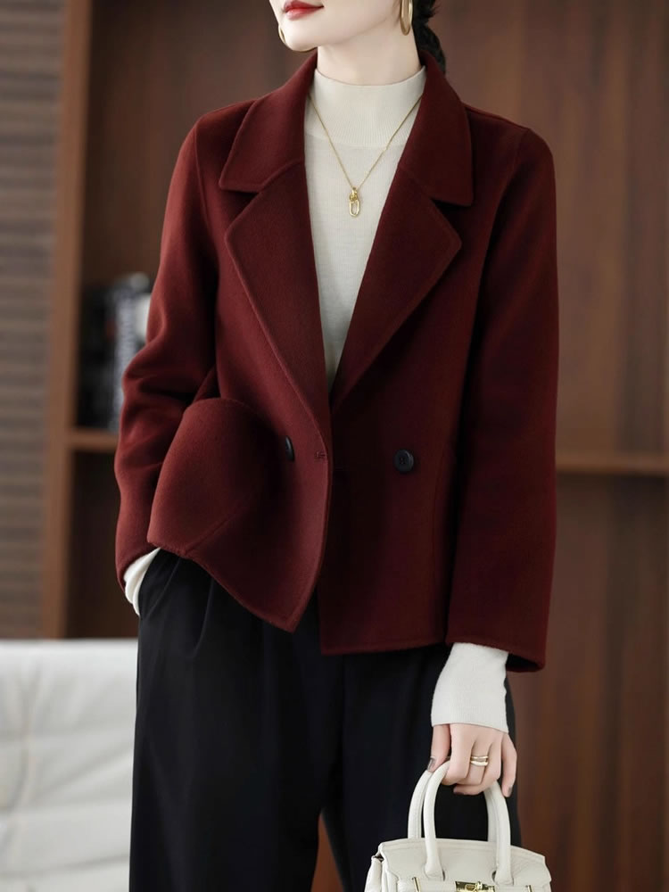 春秋新款大衣常规款高端西装女士小个子毛呢外套,女装双面呢大衣,赛欧妮