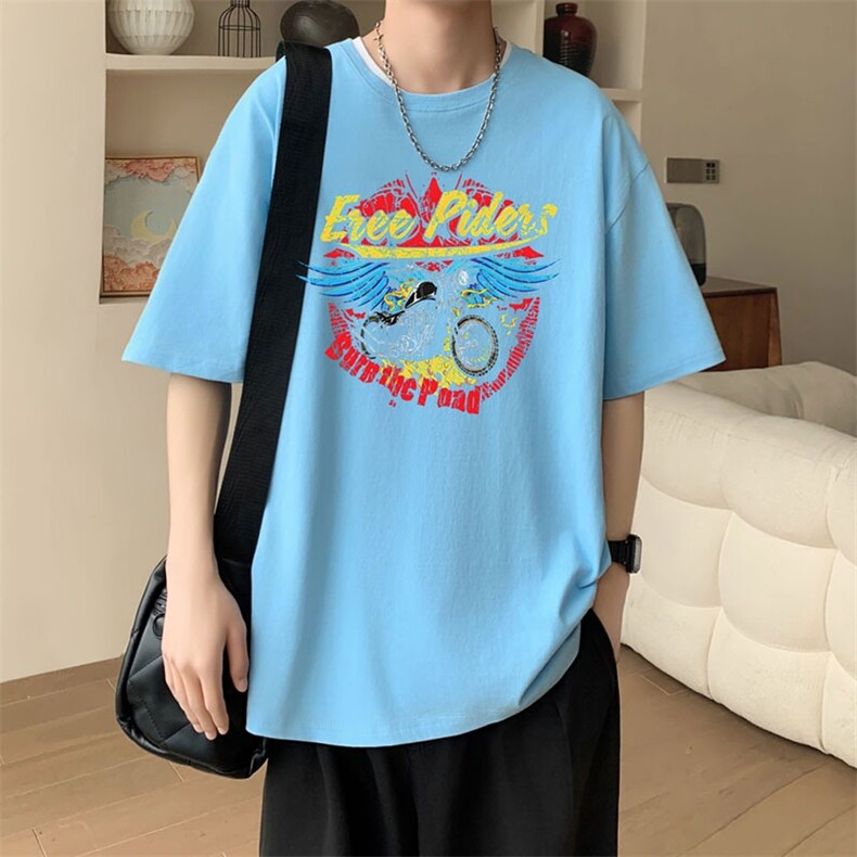 t恤短袖男夏季美式高街上衣潮牌痞帅半截袖落肩款印花TA28,男装T恤,星座1116A-1（原606A）