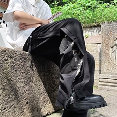 新中式风盘扣冰丝西裤男夏季宽松直筒弹力仿亚麻包边K2832，男装西裤，星座1116A（原606A-3）