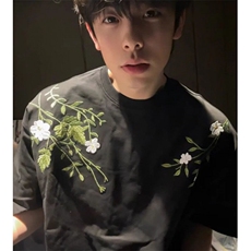 纯棉刺绣t恤男夏季潮牌男装休闲百搭裤子男款男士短袖外套上衣潮，男装T恤，星座601-1