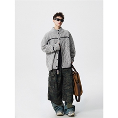 MY60416-P78特大码美式复古慵懒格菱针织外套，女装短外套，电商D232