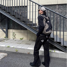 【现货】双腰头拼接豹纹弯刀牛仔裤男美式高街P55Y7099，男装牛仔裤，星座1112-1