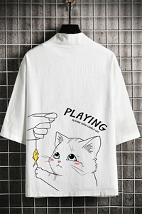 HF59129-P40风汉服男开衫外套七分袖道袍 网格挂拍图片
