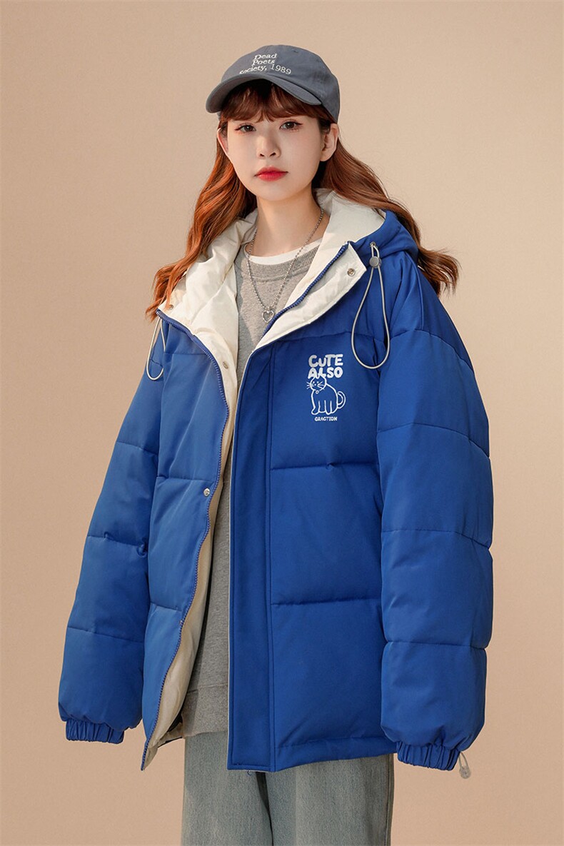 中性风22冬季港风小猫印花连帽面包服棉服宽松棉衣MY152P115控148,男装棉衣,A247A