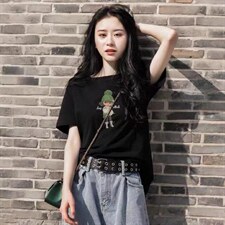 夏季新款时尚卡通女孩印花百搭纯色短袖T恤，女装T恤，L·H·X