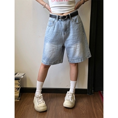 网图有货美式复古水洗夏季五分裤男冰川蓝牛仔短裤女A359-P45，男装牛仔裤，星座1505