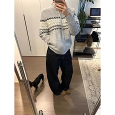 费尔岛针织开衫女早秋穿搭半高领毛衣拉链外套宽松慵懒风软糯上衣，男装针织衫/毛衣，星座516A