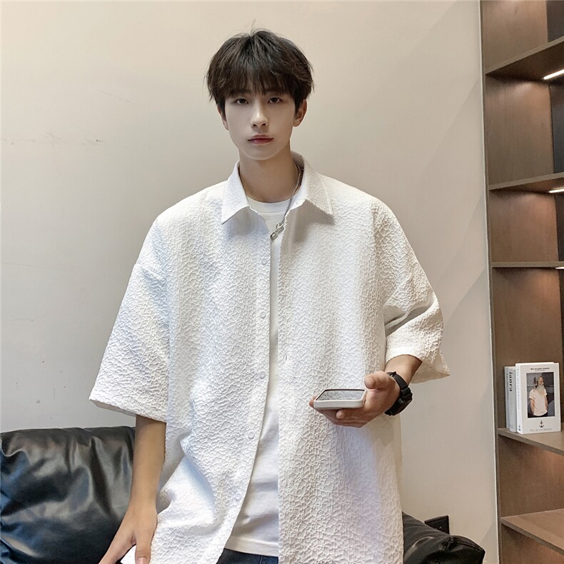 潮码大码翻领压皱纯色衬衫A071-C63-P38,男装衬衫,电商A071