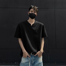 特批250克男装夏季新款大码宽松短袖T恤夏装V领打底衫S399P20，男装T恤，电商A233-1