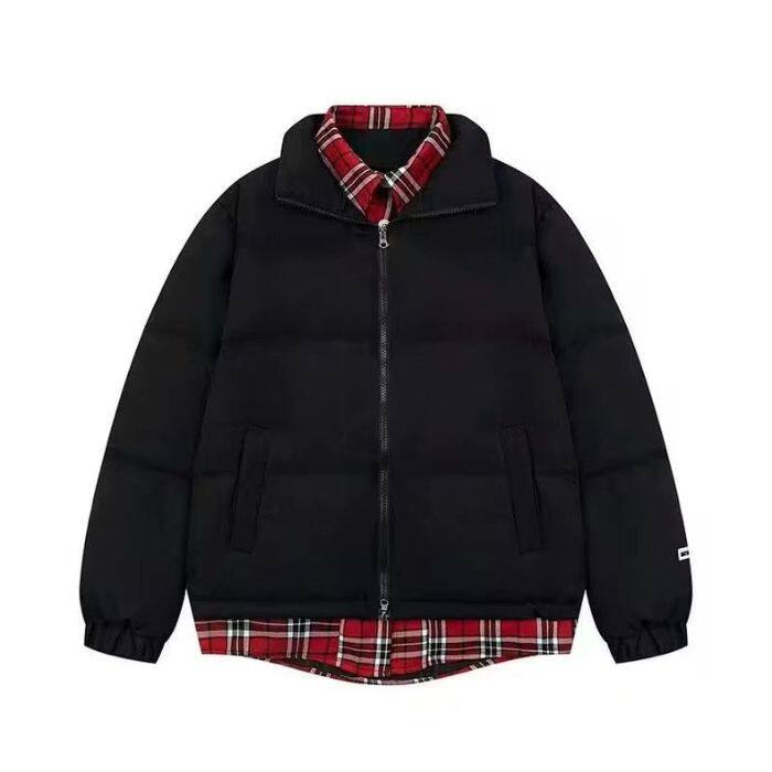 1506-1/M2081情侣款假两件套/P76冬季新款潮牌假两件格子拼接棉服,男装棉衣,星座1506-1
