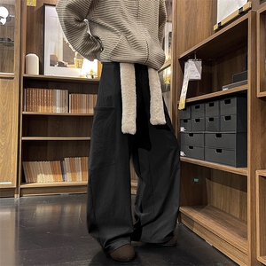 松弛工装风秋冬加绒复古休闲裤韩版时髦高街阔腿裤K883P60控98图片